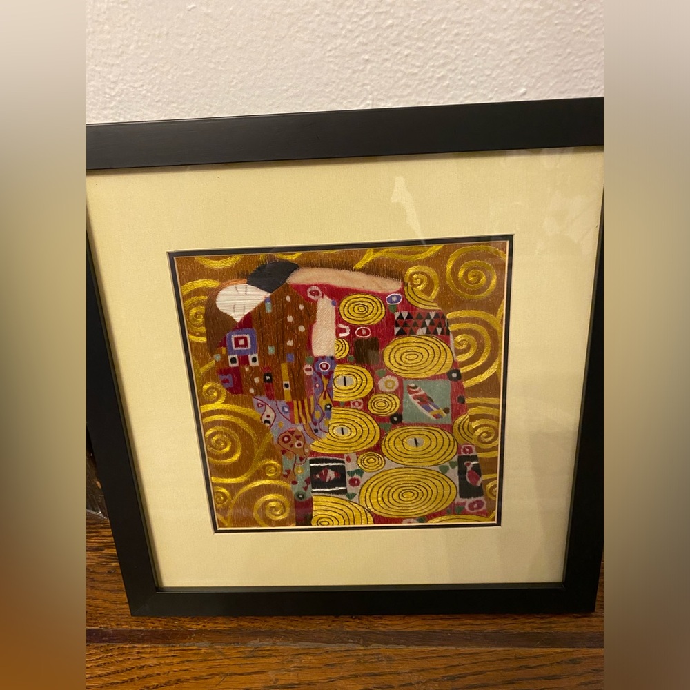 Couple Embracing Silk Embroidered Picture